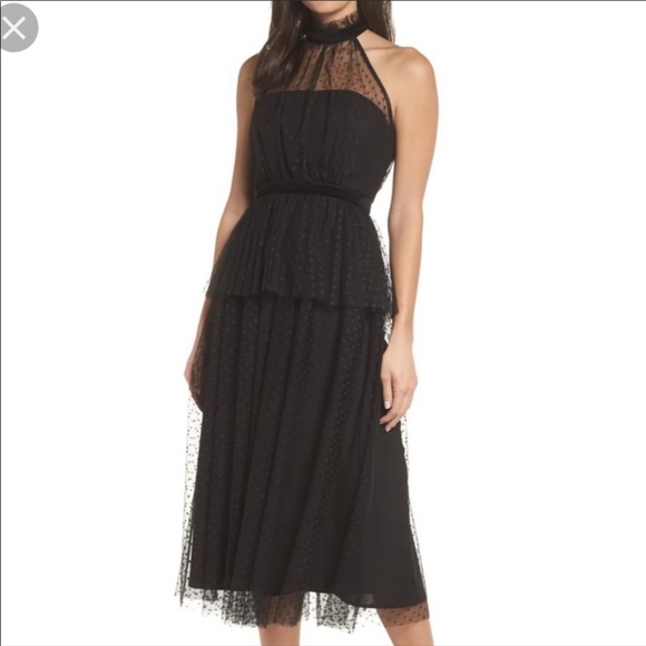 Avec Les Filles Dresses & Skirts - Black Halter Neck Open Back Tiered Tulle Dress